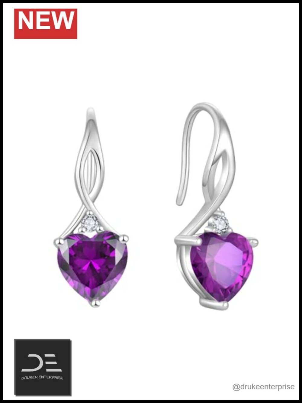 Heart Dangle Drop Earrings 925 Sterling Silver Birthstone Jewelry